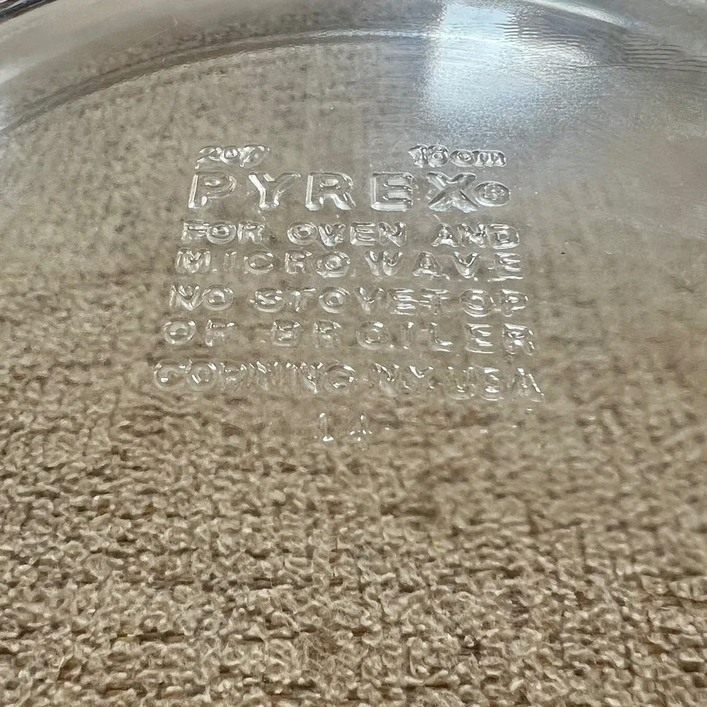 Vintage Pyrex 207 Clear Glass Pie Plate 18cm Round Baking Dish with Handles USA